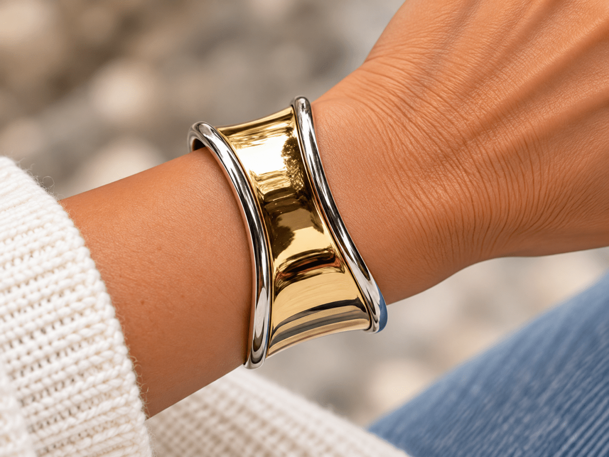 Two Tone Stainless Steel Cuff Bracelet "Maliah" - Corky & Stoner Main image