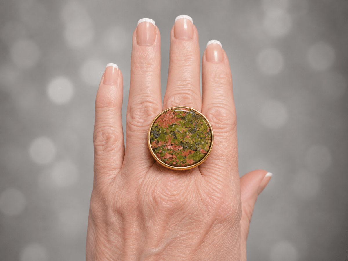 Unakite Natural Stone Gold Ring "Arlene" - Corky & Stoner Main image