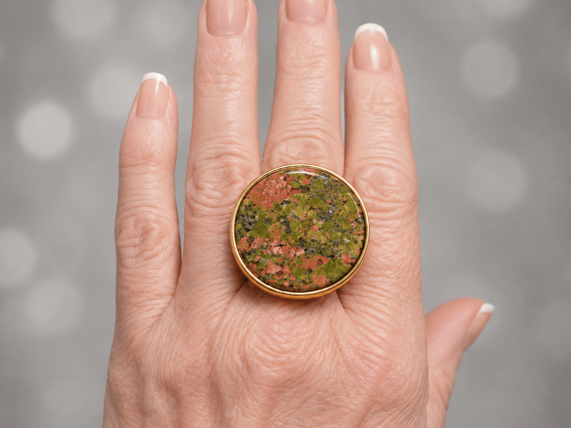 Unakite Natural Stone Gold Ring "Arlene" - Corky & Stoner Main image