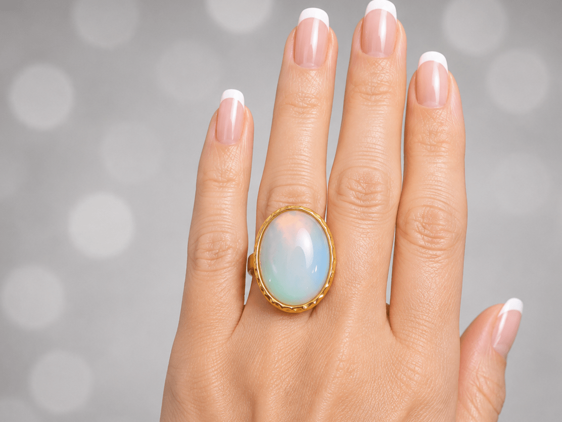 Gold Moonstone Opalite Adjustable Ring "Delancy" - Corky & Stoner Main image