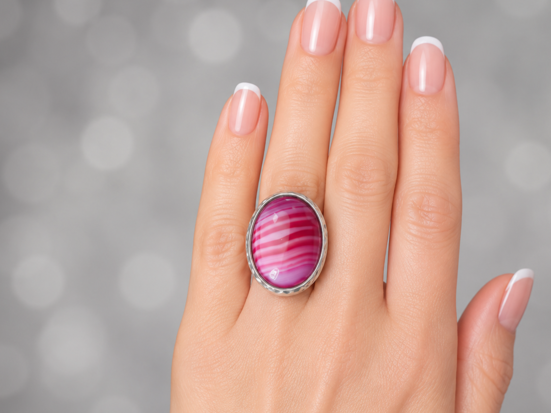 Banded Pink Agate Statement Gemstone Ring "Larkin"