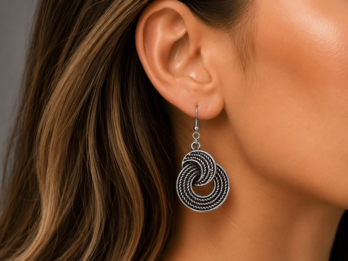 Textured Antique Silver Statement Earrings "Channa" - Corky & Stoner Main image