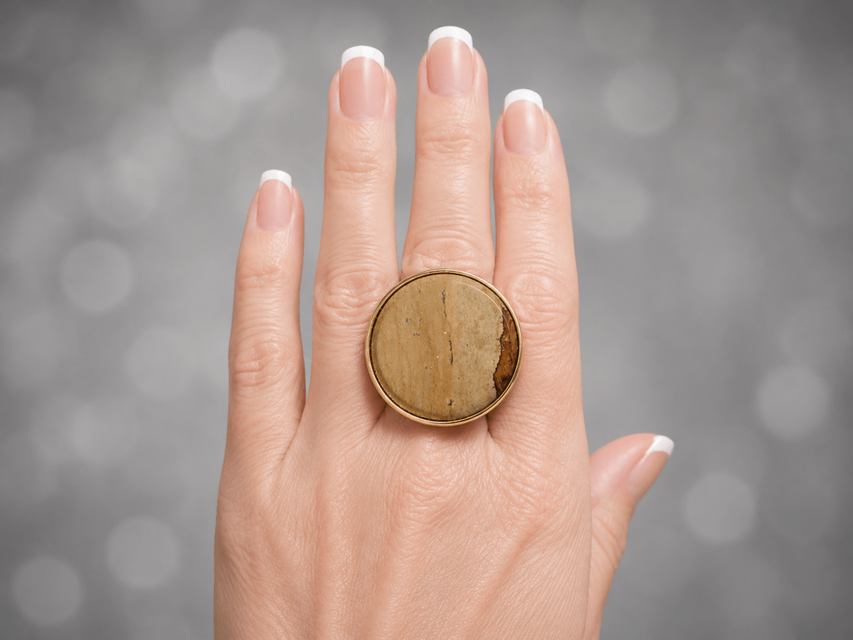 Picture Jasper Handmade Gold Statement Ring "Beatrice" - Corky & Stoner Main image