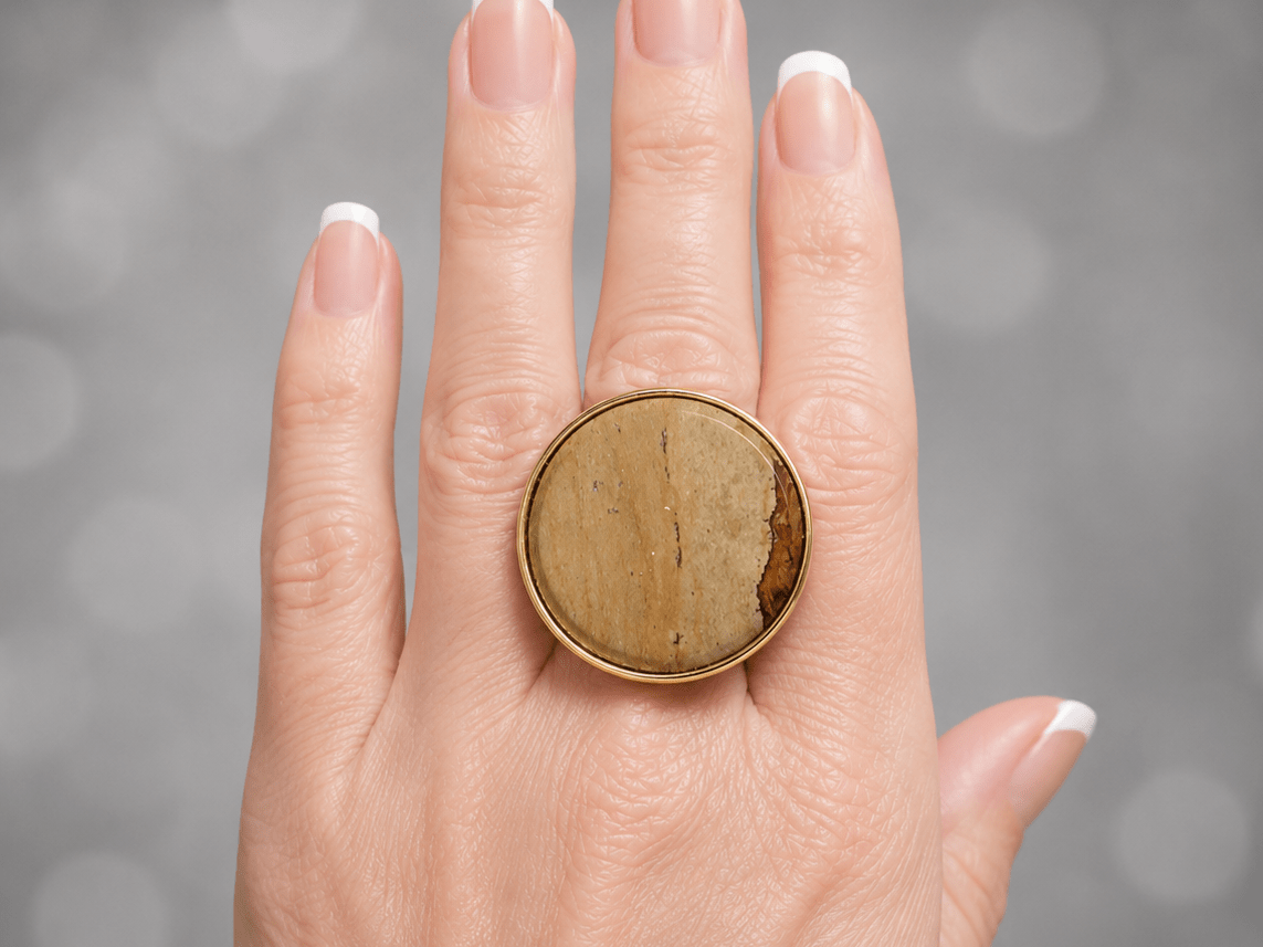 Picture Jasper Handmade Gold Statement Ring "Beatrice" - Corky & Stoner Main image