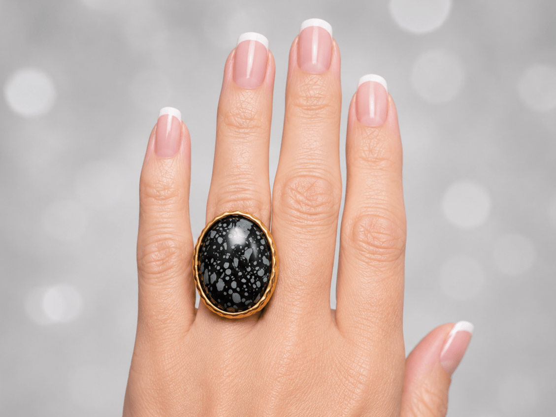 Handmade Snowflake Obsidian Black Stone Ring "Carrie" - Corky & Stoner Main image