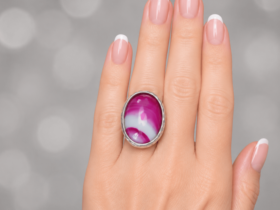 Pink Agate Handmade Gemstone Ring "Kristen" - Corky & Stoner Main image