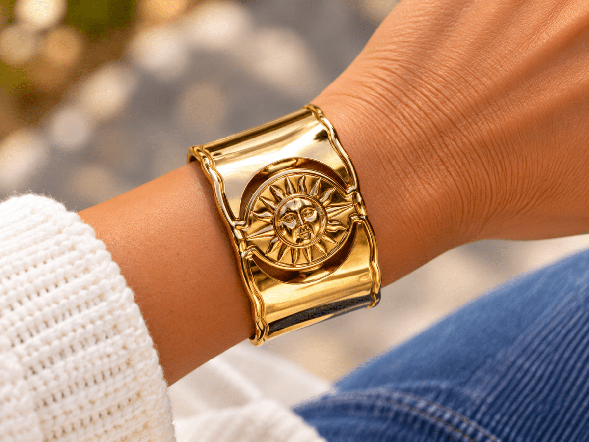 Wide Gold Celestial Cuff Bracelet "Marissa" - Corky & Stoner