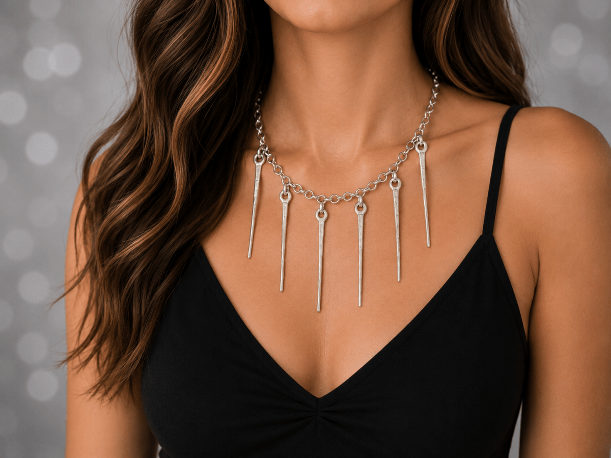 Silver Fringe Statement Necklace "Imogen" - Corky & Stoner Main image