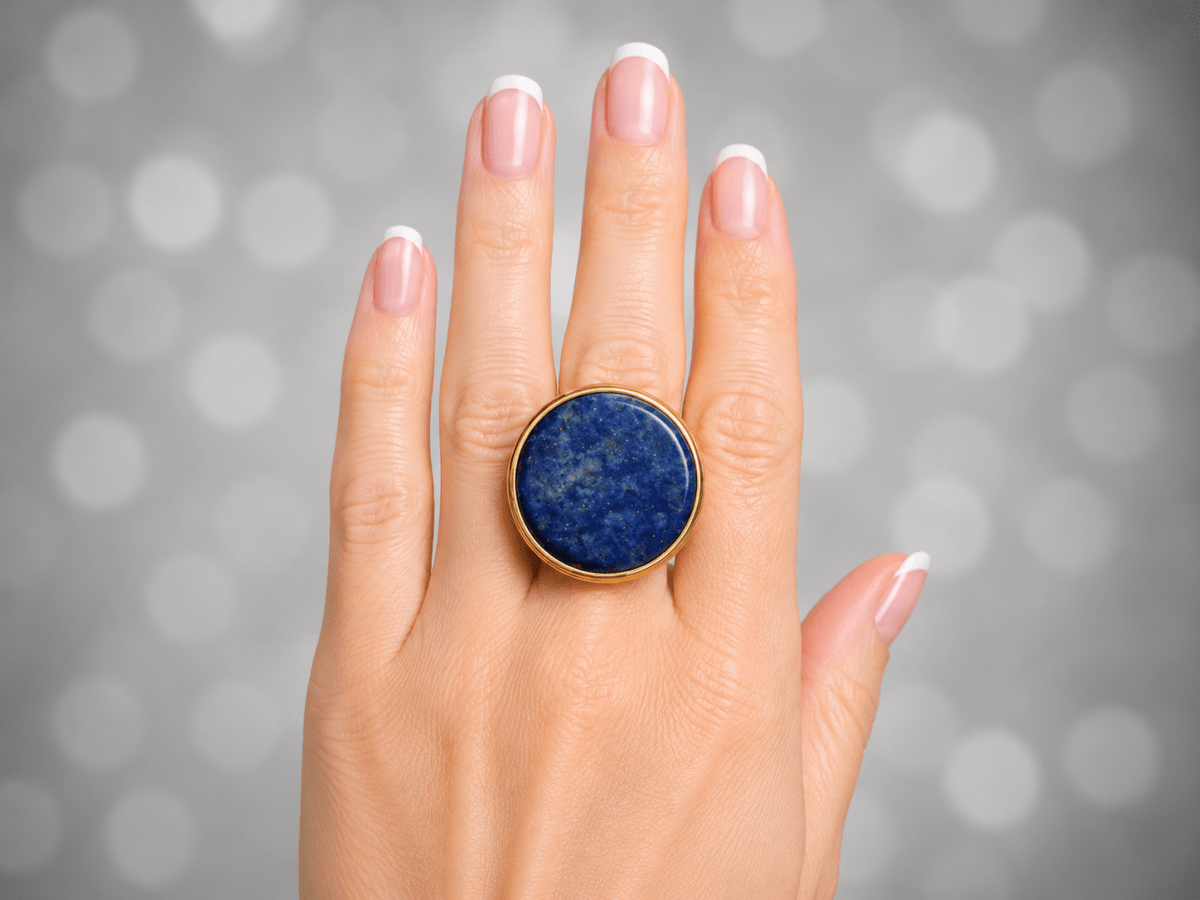 Blue Lapis Lazuli Gold Statement Ring "Buffy" - Corky & Stoner Main image