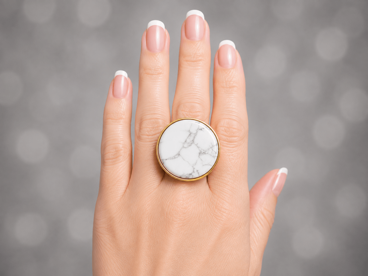 Large 24k Gold White Stone Statement Ring "Blaine" - Corky & Stoner Main image