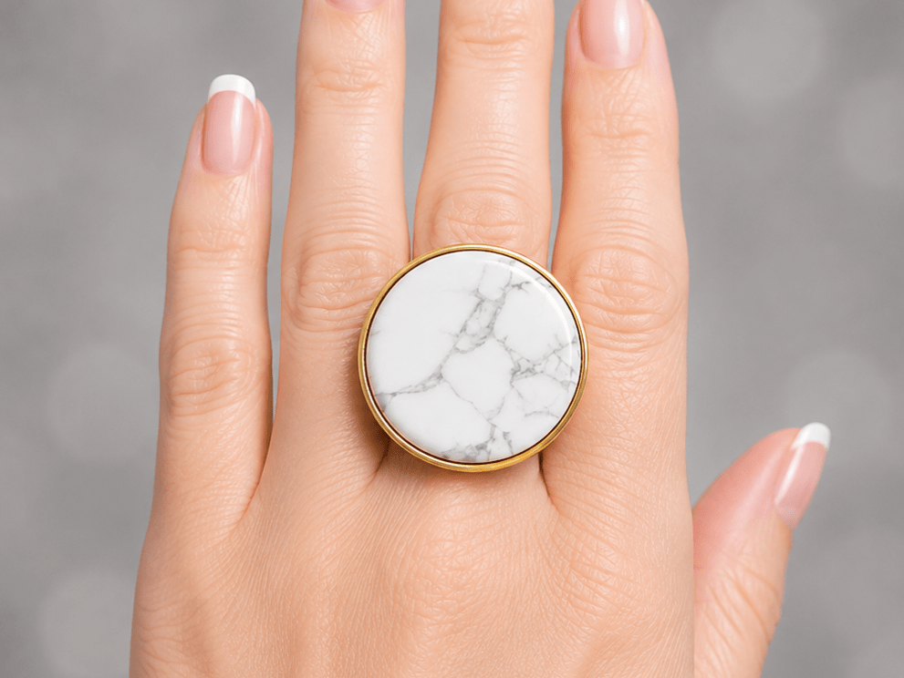 Large 24k Gold White Stone Statement Ring "Blaine" - Corky & Stoner Main image