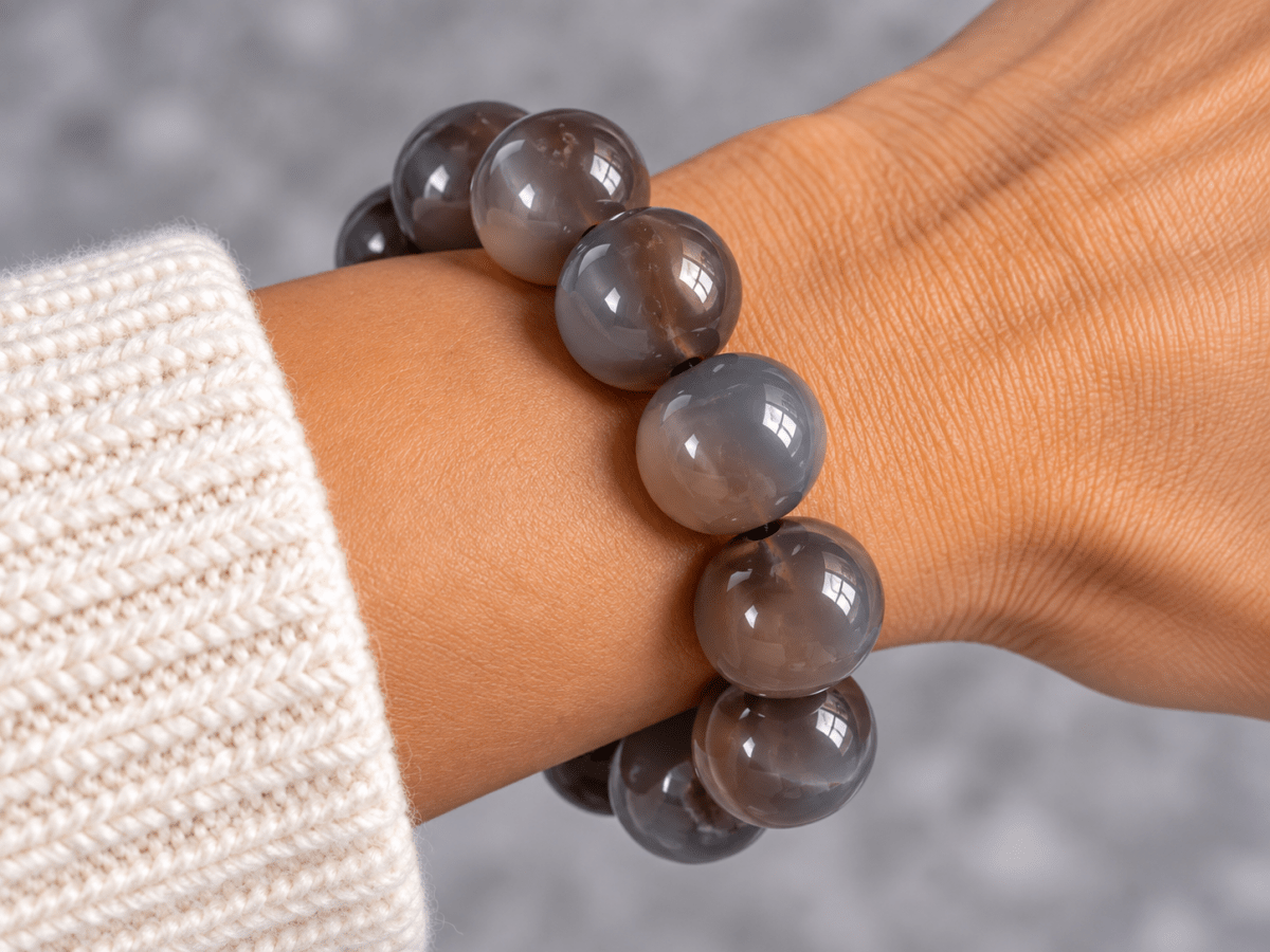 Chunky Grey Smoky Quartz Stretch Bracelet "Elora" - Corky & Stoner Main image