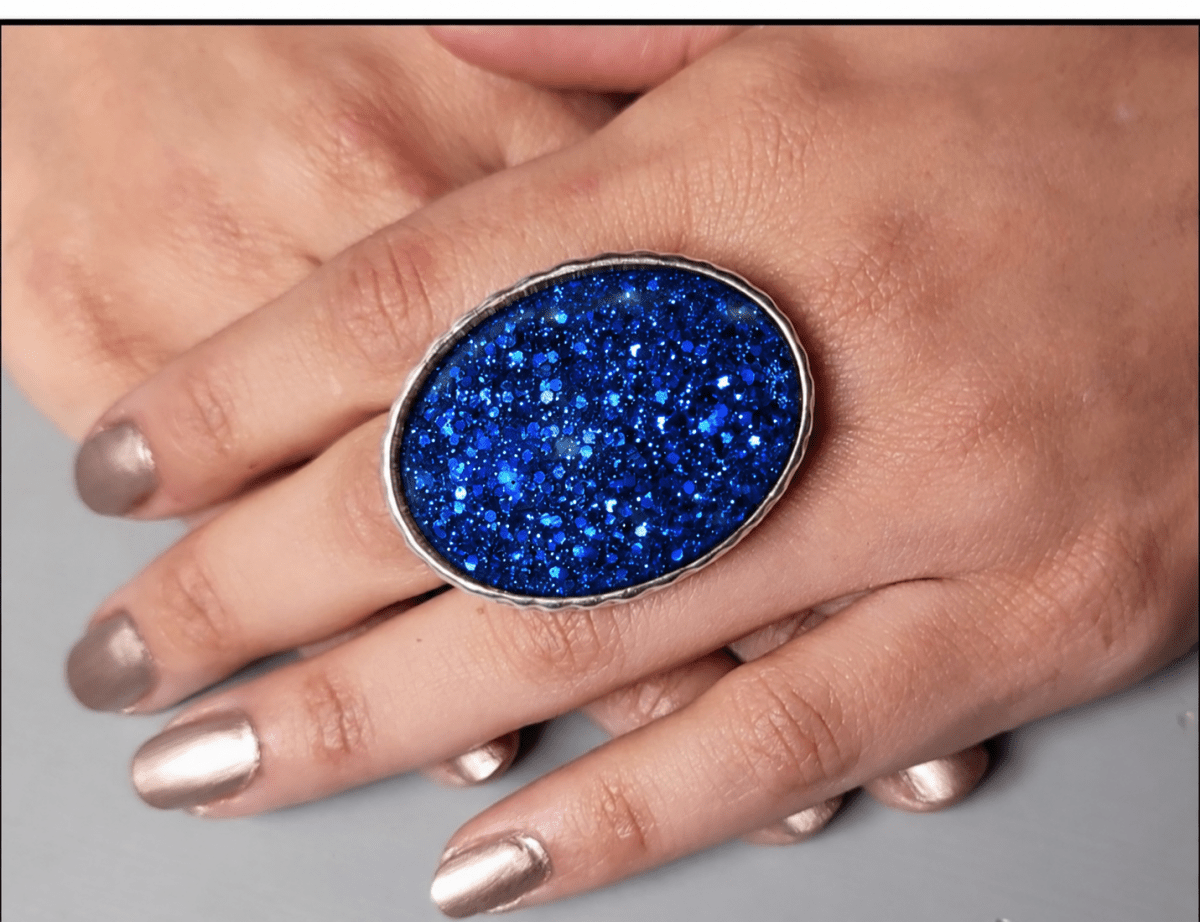Chunky Blue Sparkling Fashion Statement Ring "Paola" - Corky & Stoner Main image