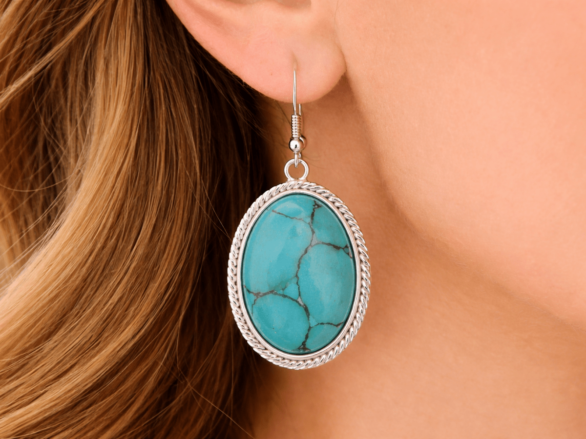 Turquoise boho earrings. Crafted with turquoise Howlite stones and hypoallergenic 925 silver hooks, these beach-ready drops are ready for holiday wear - Corky & Stoner