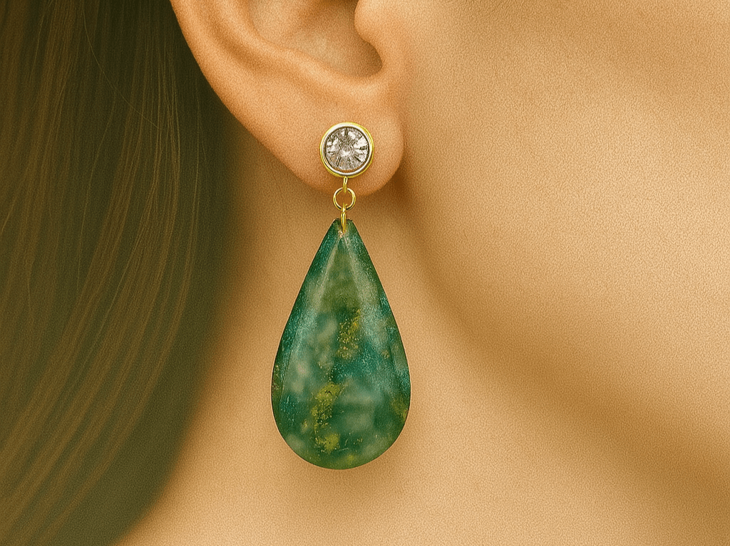 These clay earrings have stunning green faux gemstone and delicate cubic zirconia detail. - Corky & Stoner