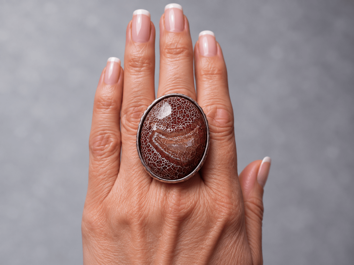 Large Brown Agate Gemstone Statement Ring "Amoura" - Corky & Stoner