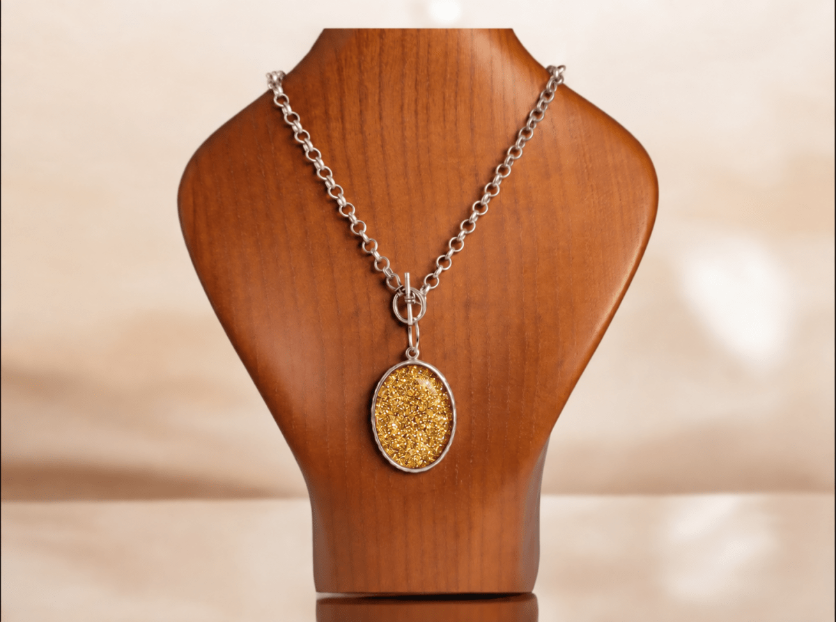 Two Tone Gold Glitter Necklace "Viviana" - Corky & Stoner Main image