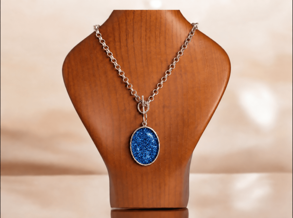 Blue Glitter Handmade Pendant "Rosalie" - Corky & Stoner