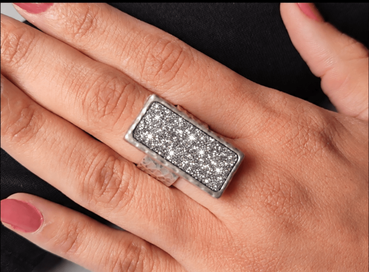 Adjustable Handmade Silver Glitter Ring "Selah" - Corky & Stoner Main image