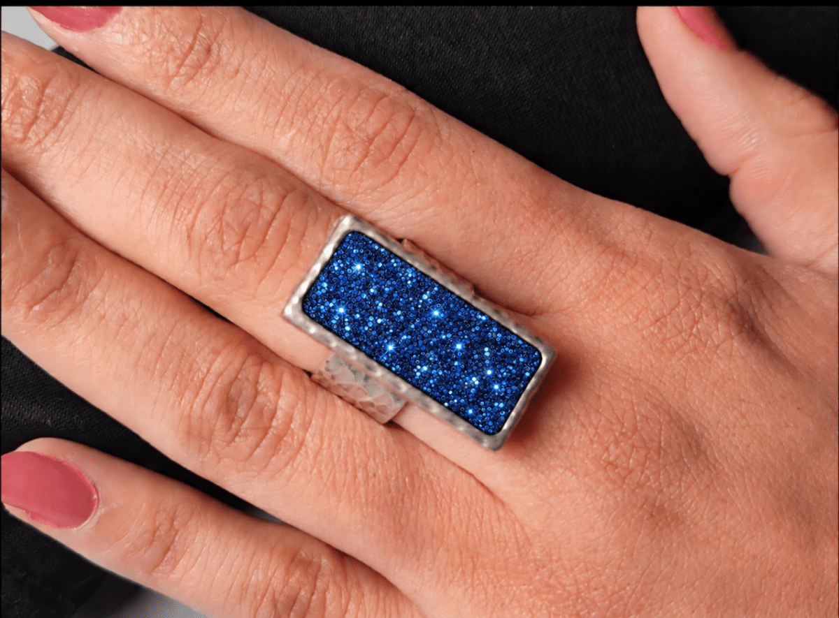 Blue Chunky Adjustable Fashion Ring "Renata" - Corky & Stoner Main image