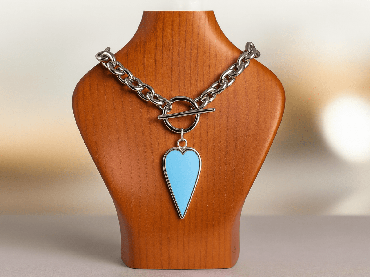 Carmela large chunky chain necklace on a wooden bust - Corky & Stoner Main image