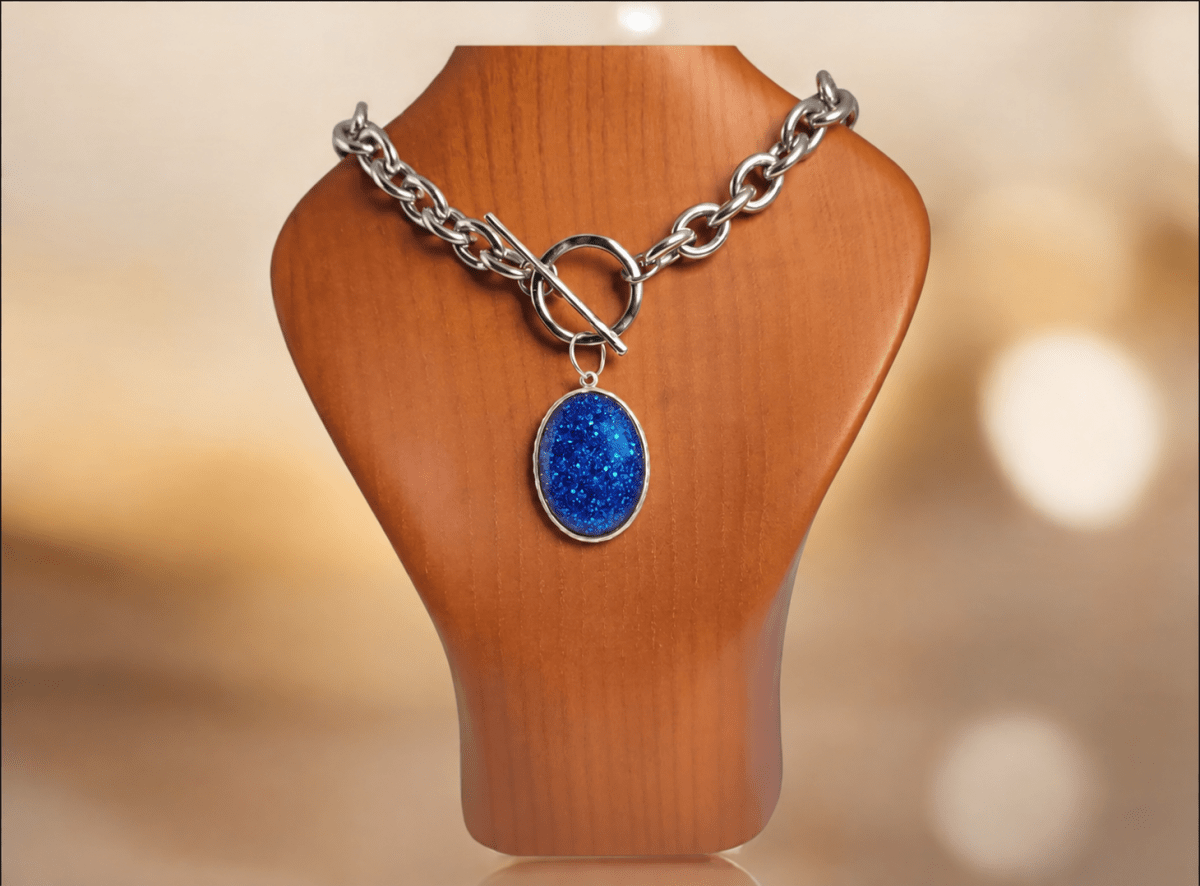 Handmade Blue Chunky Statement Necklace "Salma" - Corky & Stoner Main image