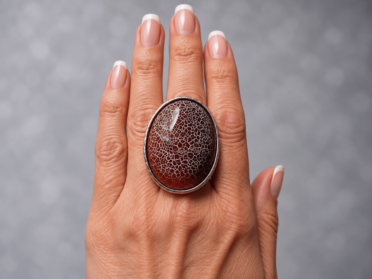Chunky Brown Crackle Large Stone Statement Ring "Armani" - Corky & Stoner