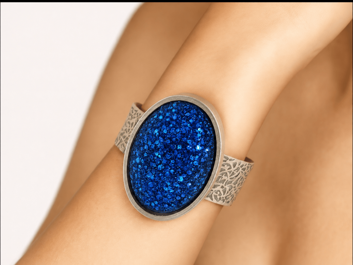 Blue Glitter Cuff bracelet "Romina" - Corky & Stoner