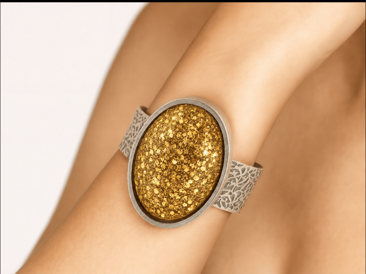 Two Tone Gold Glitter Cuff Bracelet "Violeta" - Corky & Stoner