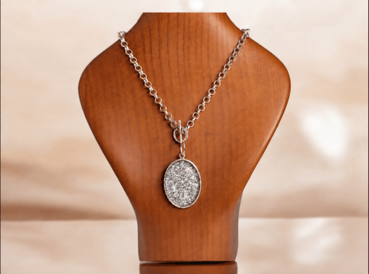 Silver Glitter Pendant Necklace "Serena" - Corky & Stoner