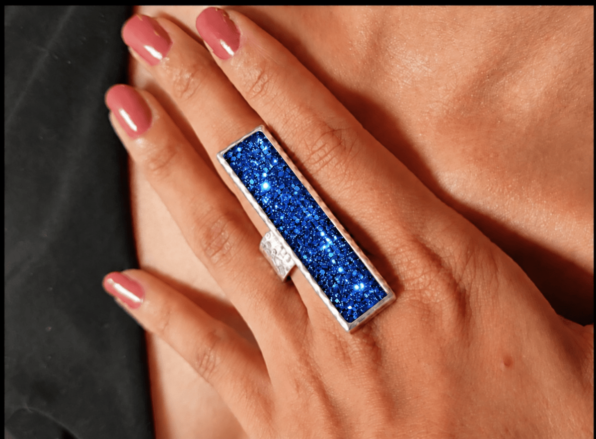 Shimmering Large Blue Statement Ring "Paulina" - Corky & Stoner Main image
