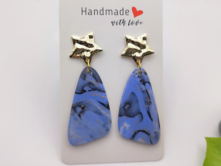 Handmade Polymer Clay Blue Earrings, Lightweight Statement Earrings, Unique Design, Dangle Drop Earrings Unusual Gifts Handmade Gift