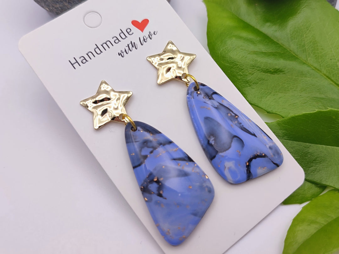 Handmade Polymer Clay Blue Earrings, Lightweight Statement Earrings, Unique Design, Dangle Drop Earrings Unusual Gifts Handmade Gift