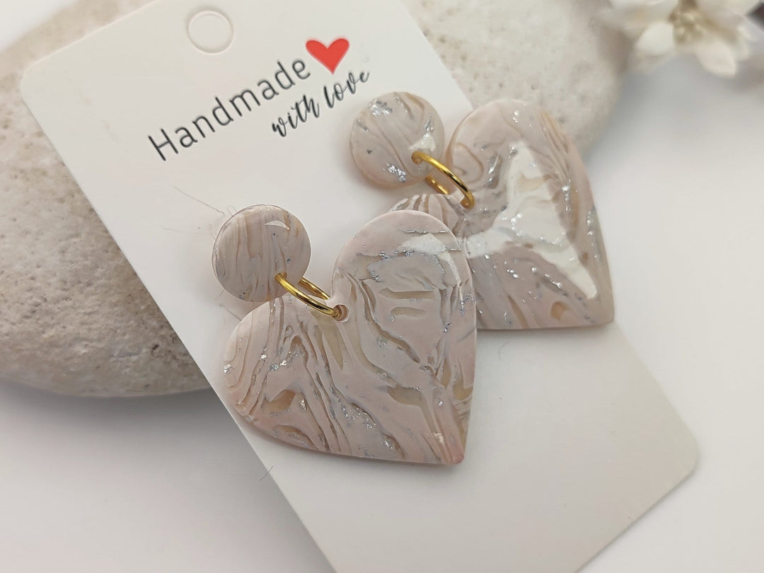 Elegant Heart Earrings, UK, Lightweight Dangle Earrings, Neutral Beige Cream Earrings, Bridal Earrings, Wedding Accessories, Gift for her