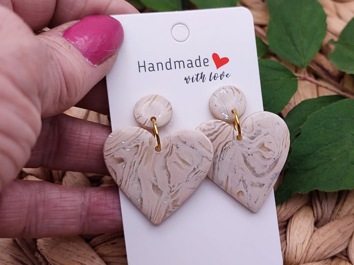 Elegant Heart Earrings, UK, Lightweight Dangle Earrings, Neutral Beige Cream Earrings, Bridal Earrings, Wedding Accessories, Gift for her