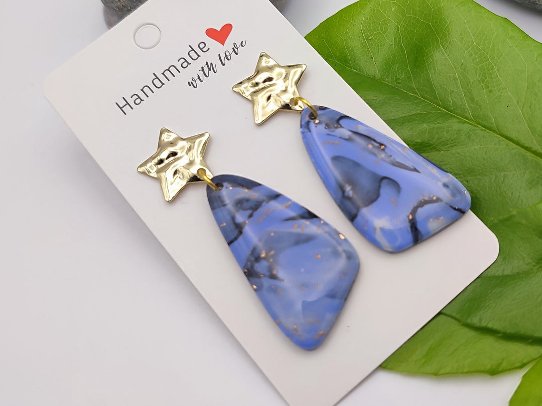 Handmade Polymer Clay Blue Earrings, Lightweight Statement Earrings, Unique Design, Dangle Drop Earrings Unusual Gifts Handmade Gift