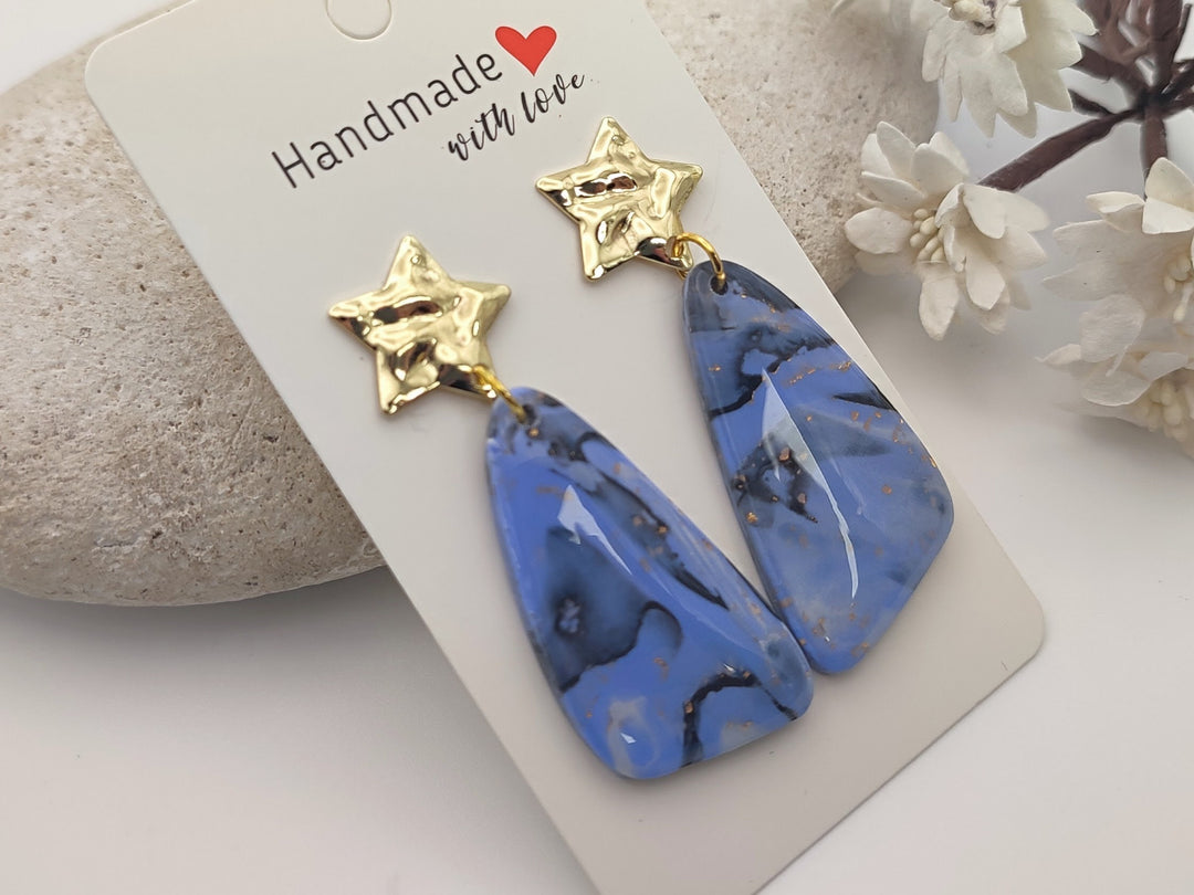 Handmade Polymer Clay Blue Earrings, Lightweight Statement Earrings, Unique Design, Dangle Drop Earrings Unusual Gifts Handmade Gift