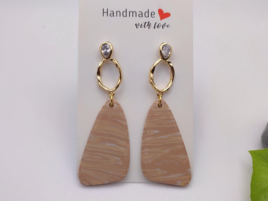 Beige and Cream Handmade Polymer Clay Earrings, UK Handmade Light weight Dangle Earrings, Statement Jewellery, Bridal Earrings