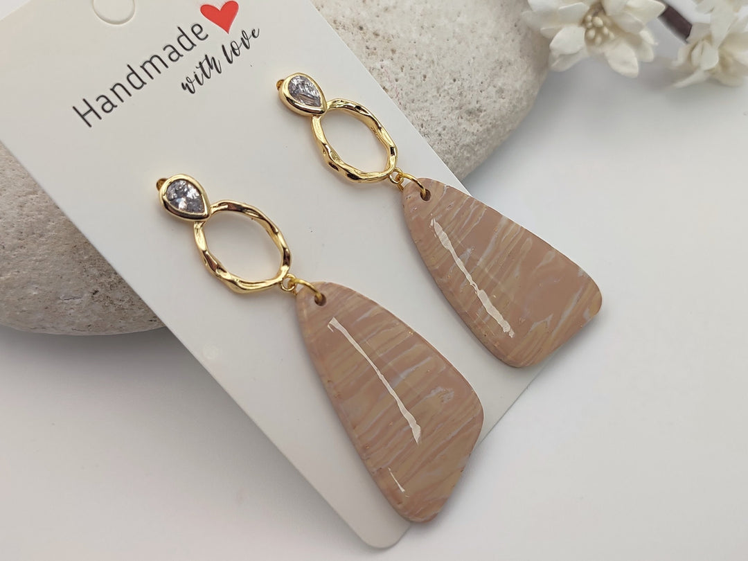 Beige and Cream Handmade Polymer Clay Earrings, UK Handmade Light weight Dangle Earrings, Statement Jewellery, Bridal Earrings