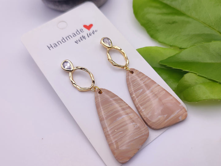 Beige and Cream Handmade Polymer Clay Earrings, UK Handmade Light weight Dangle Earrings, Statement Jewellery, Bridal Earrings