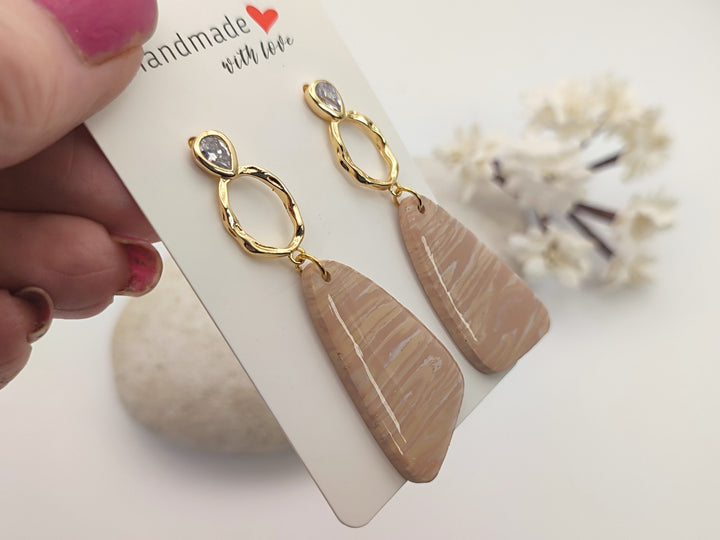 Beige and Cream Handmade Polymer Clay Earrings, UK Handmade Light weight Dangle Earrings, Statement Jewellery, Bridal Earrings