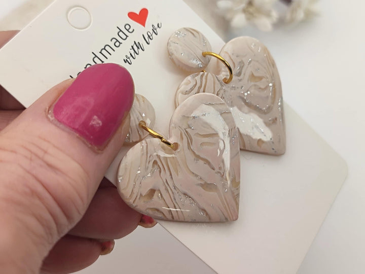 Elegant Heart Earrings, UK, Lightweight Dangle Earrings, Neutral Beige Cream Earrings, Bridal Earrings, Wedding Accessories, Gift for her