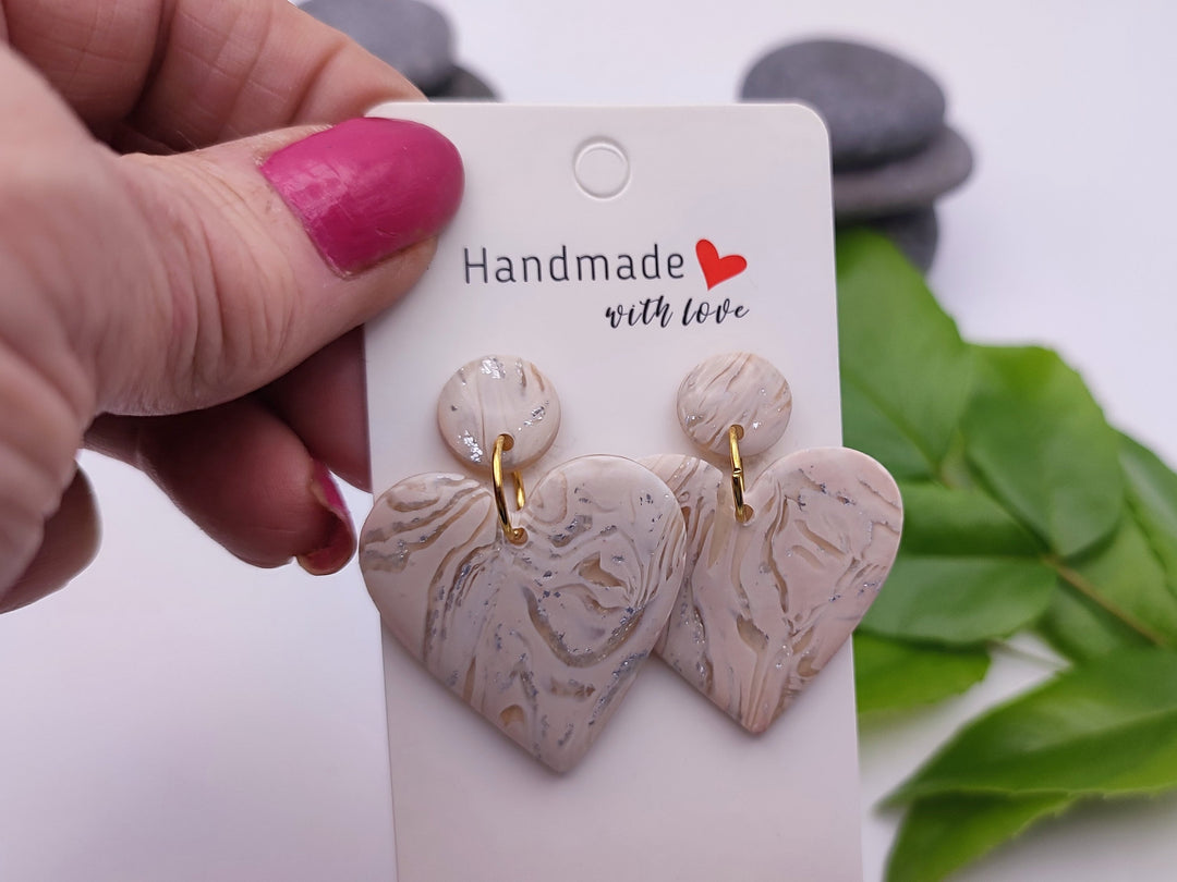 Elegant Heart Earrings, UK, Lightweight Dangle Earrings, Neutral Beige Cream Earrings, Bridal Earrings, Wedding Accessories, Gift for her