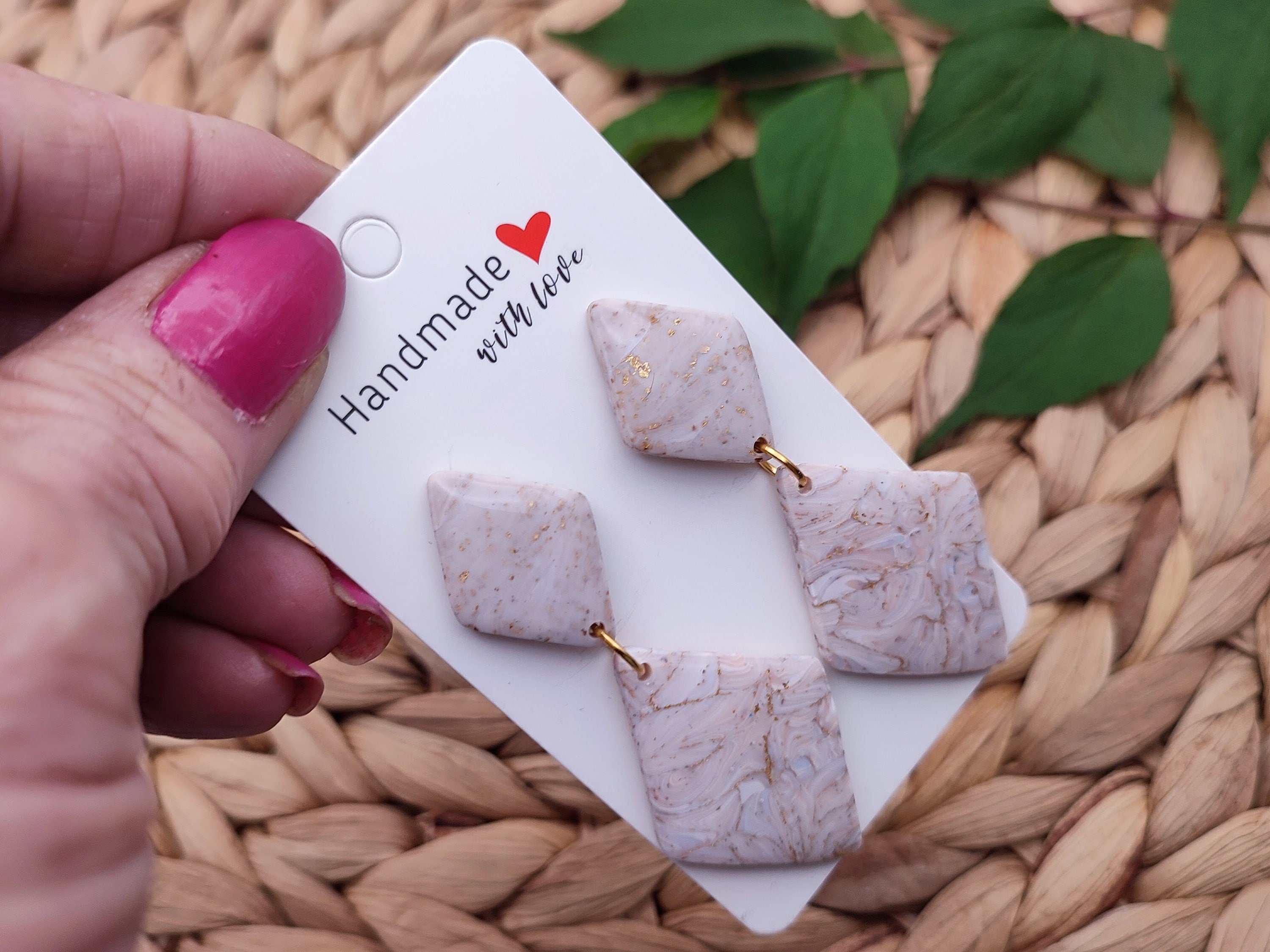 Elegant Diamond Drop Earrings, Lightweight Polymer Clay Dangle Earrings, Neutral Beige Cream Earrings, Bridal Earrings, Wedding Accessories