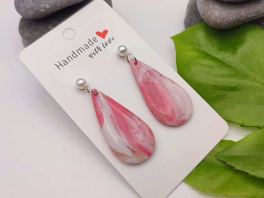 Teardrop Pearl Earrings Pink, Lightweight Dangle, Earrings UK, Ladies Jewellery, Elegant Women's Earrings