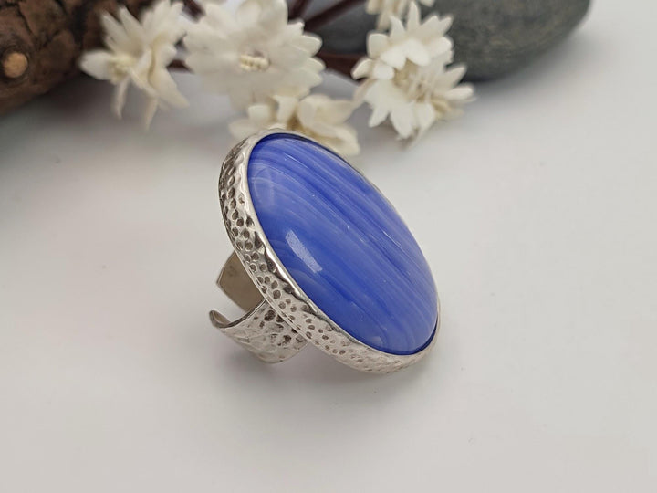 Adjustable ring with blue stone, Large blue statement ring, Chunky ring