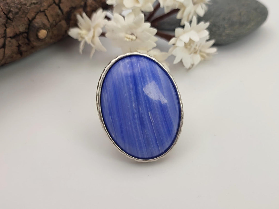 Adjustable ring with blue stone, Large blue statement ring, Chunky ring