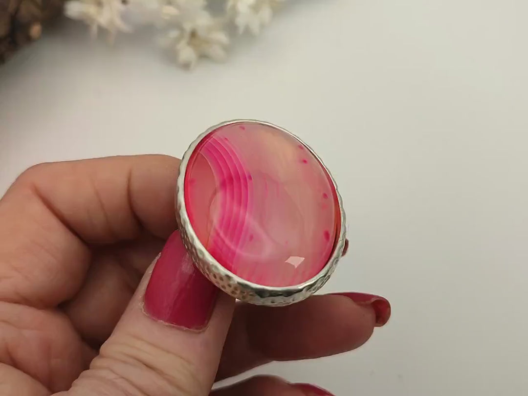 Unique pink Agate statement ring