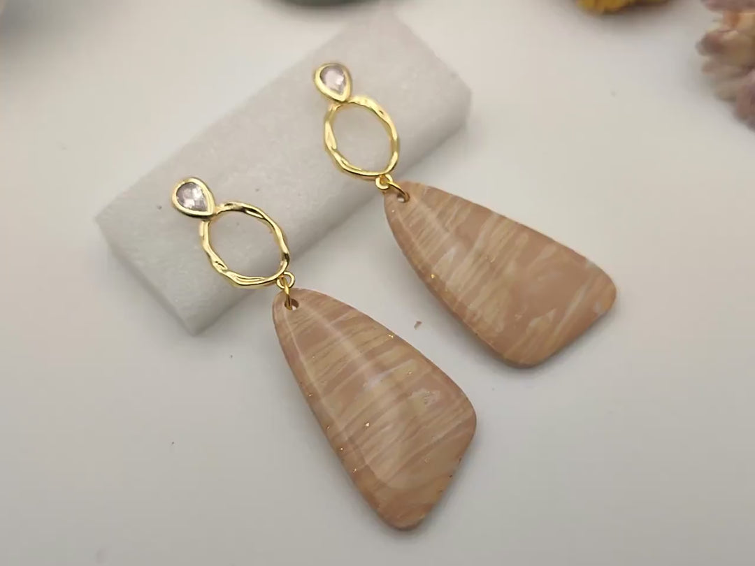 Beige and Cream Handmade Polymer Clay Earrings, UK Handmade Light weight Dangle Earrings, Statement Jewellery, Bridal Earrings