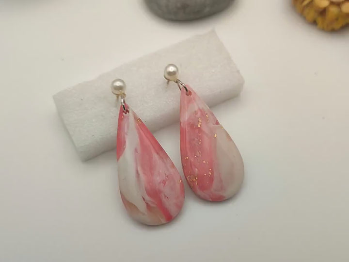 Teardrop Pearl Earrings Pink, Lightweight Dangle, Earrings UK, Ladies Jewellery, Elegant Women's Earrings